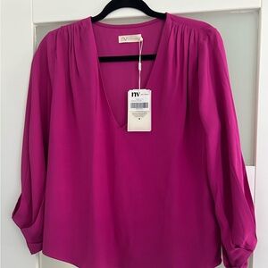 Magenta V-Neck Blouse by